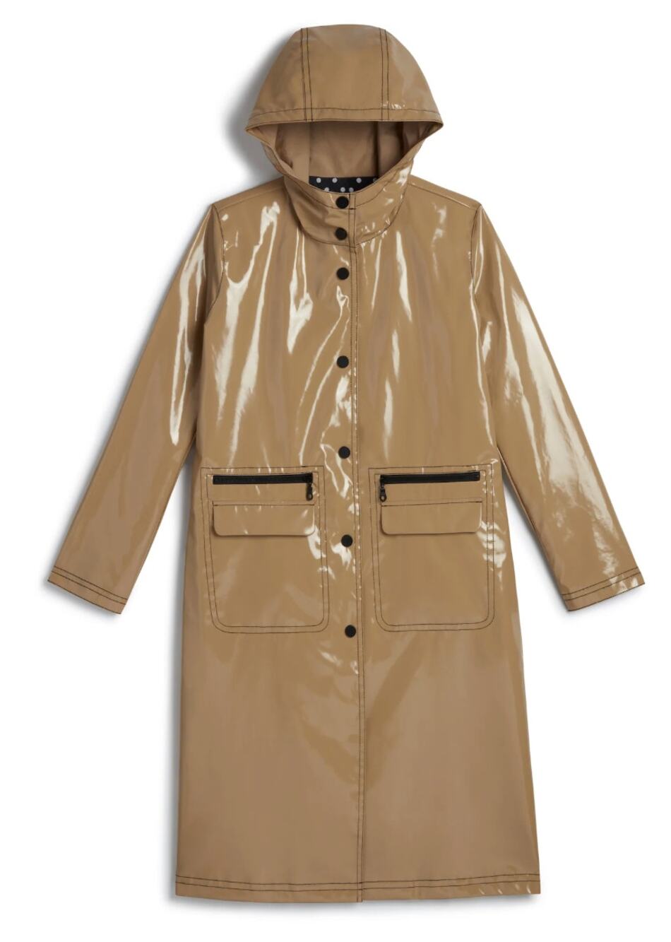NWT Jane Post Raincoat hooded Rain Slicker in Beige XS